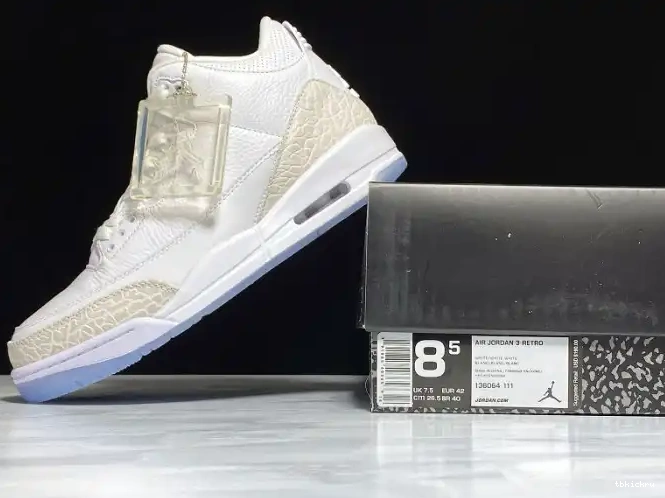 Rep TBkick White Retro Triple Jordan 3 Air 136064-111 0420